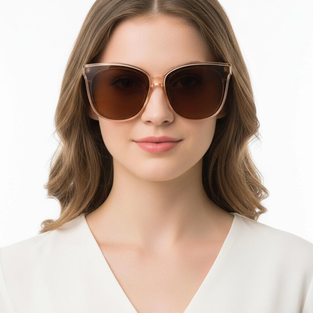 Women's A07 Brown Frame Mirrored Polarized Lens Stylish Cat Eyes Sunglasses